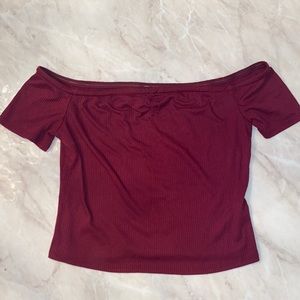 Ribbed off the shoulder with elastic crop top